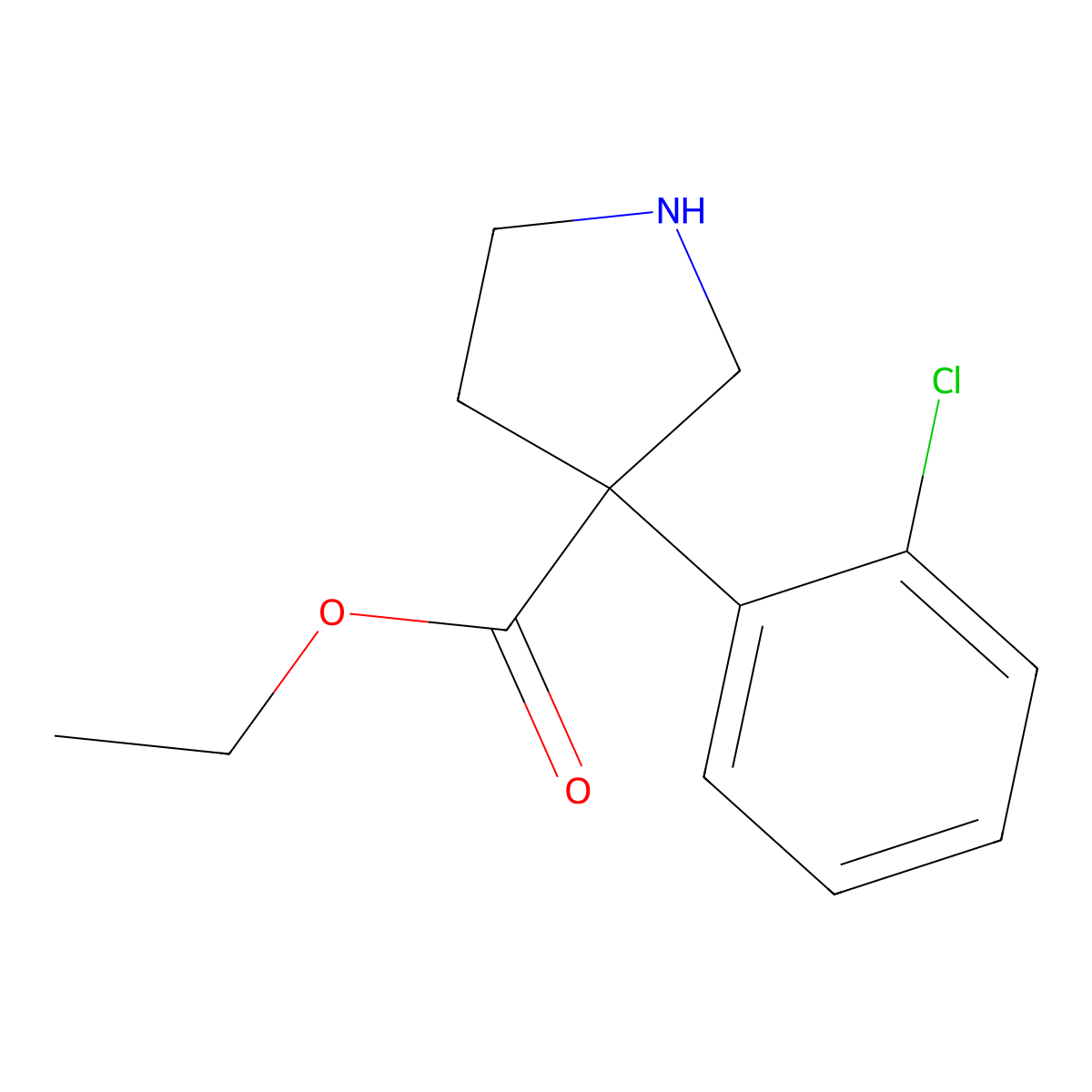 Ethyl 3-(2-chlorophenyl)pyrrolidine-3-carboxylate molecular structure, CAS 2112735-38-1