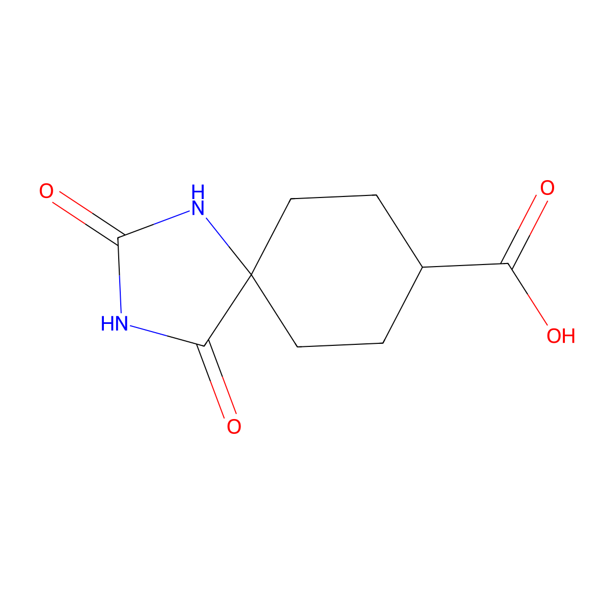 2,4-Dioxo-1,3-diazaspiro[4.5]decane-8-carboxylic acid molecular structure, CAS 21129-82-8