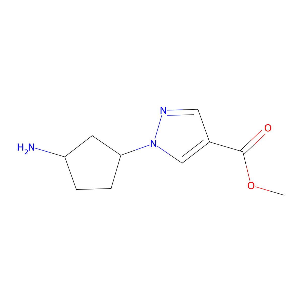 methyl 1-(3-aminocyclopentyl)-1H-pyrazole-4-carboxylate molecular structure, CAS 2112959-22-3