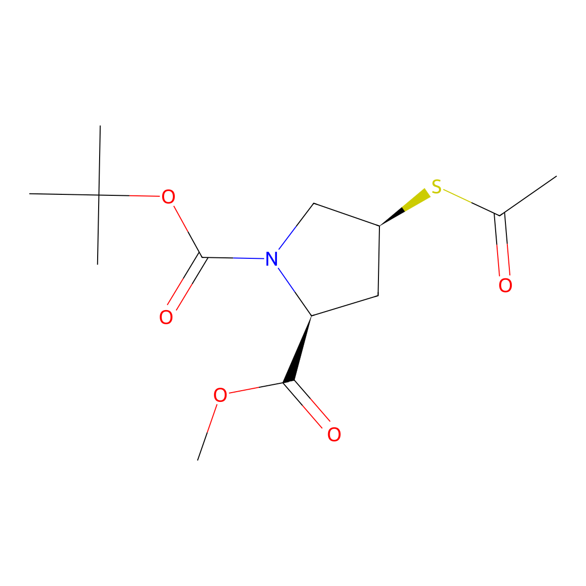 1-tert-butyl 2-methyl (2S,4S)-4-(acetylsulfanyl)pyrrolidine-1,2-dicarboxylate molecular structure, CAS 211299-16-0