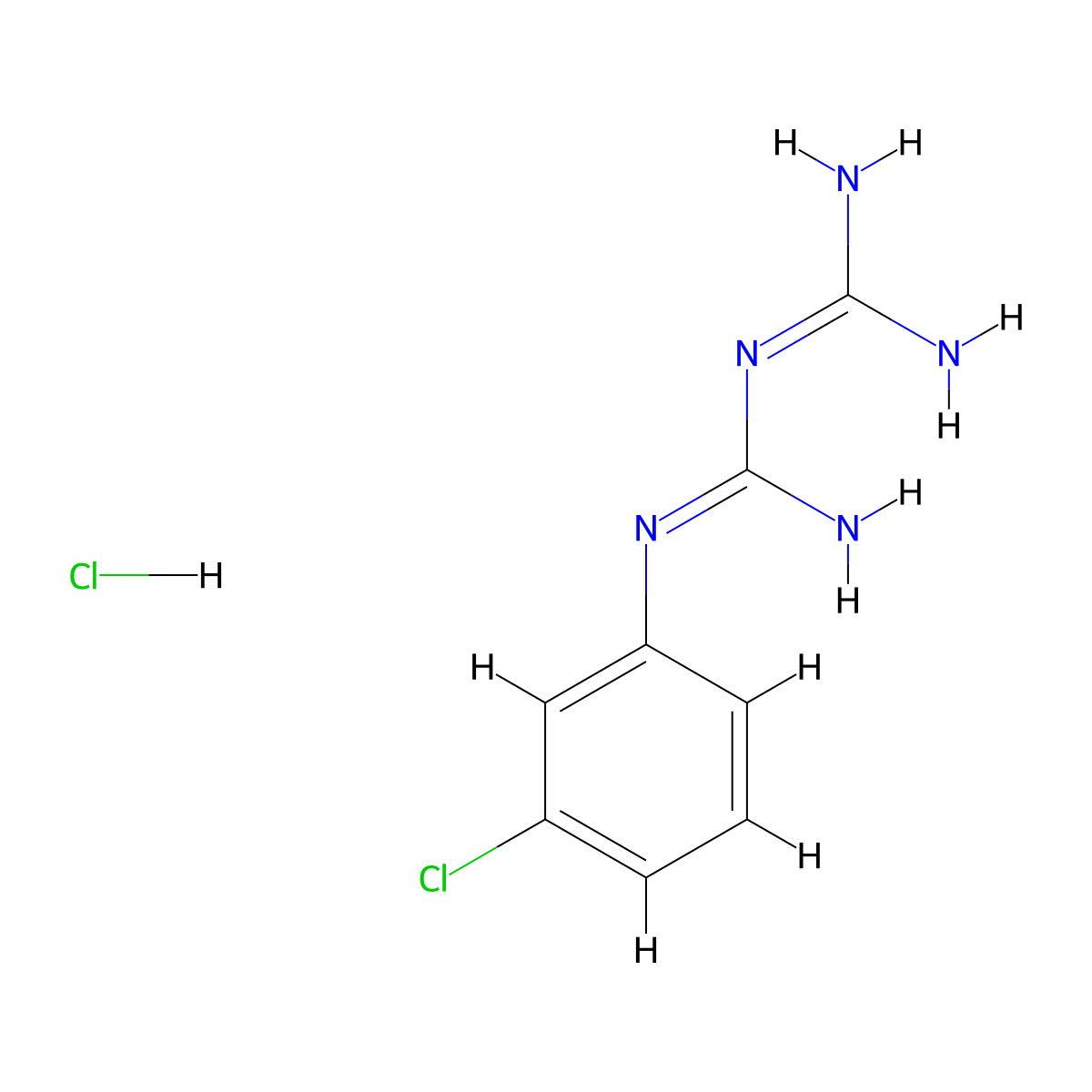 Imidodicarbonimidic diamide, N-(3-chlorophenyl)-, hydrochloride (1:1) molecular structure, CAS 2113-05-5