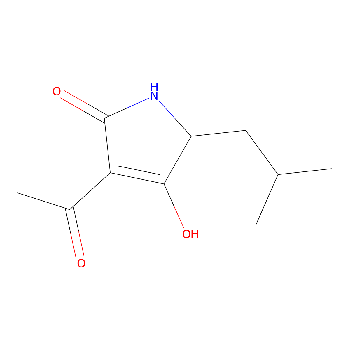 3-acetyl-4-hydroxy-5-isobutyl-1,5-dihydro-2H-pyrrol-2-one molecular structure, CAS 2113-88-4