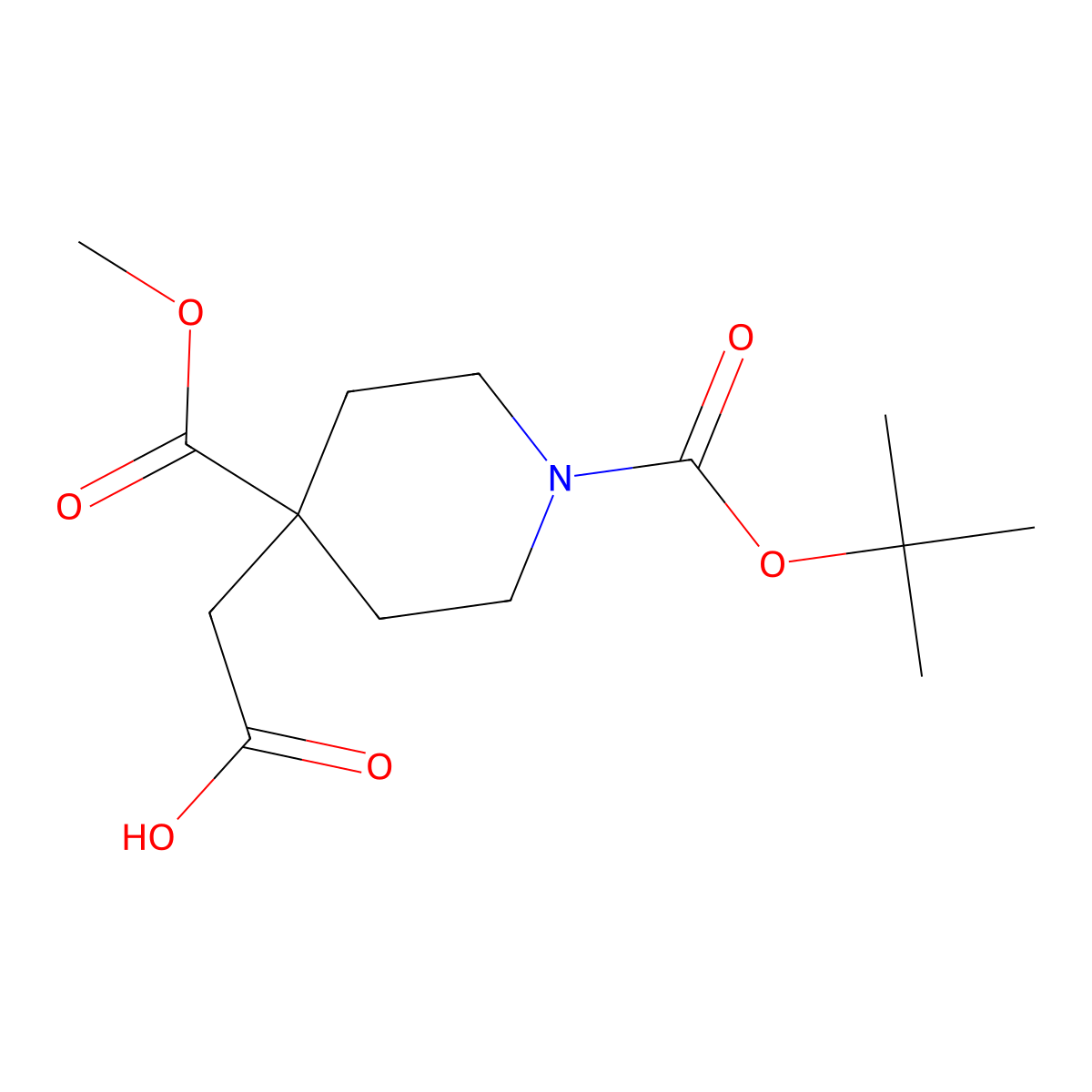 2-{1-[(Tert-butoxy)carbonyl]-4-(methoxycarbonyl)piperidin-4-yl}acetic acid molecular structure, CAS 2113039-35-1