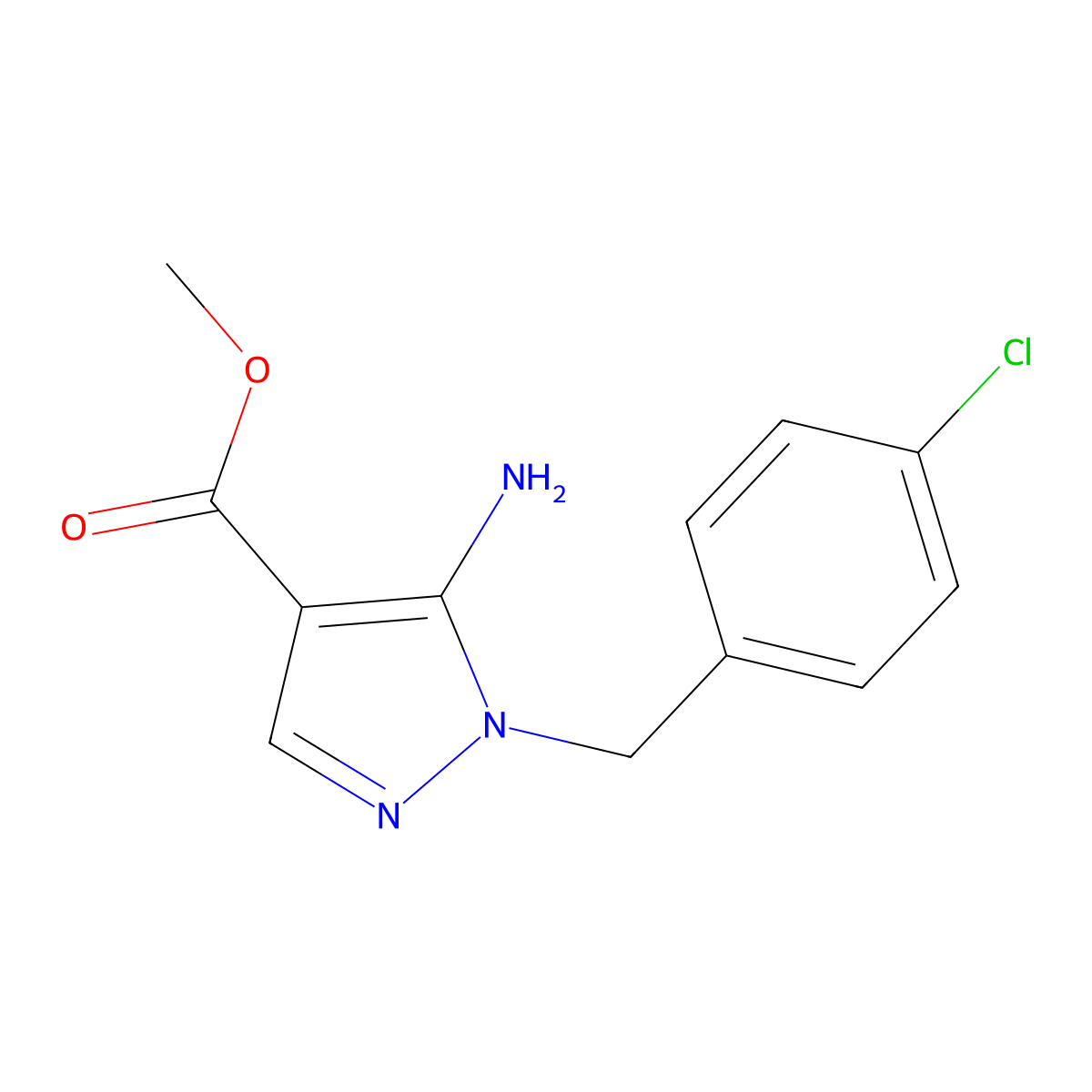 methyl 5-amino-1-[(4-chlorophenyl)methyl]-1H-pyrazole-4-carboxylate molecular structure, CAS 2113217-37-9