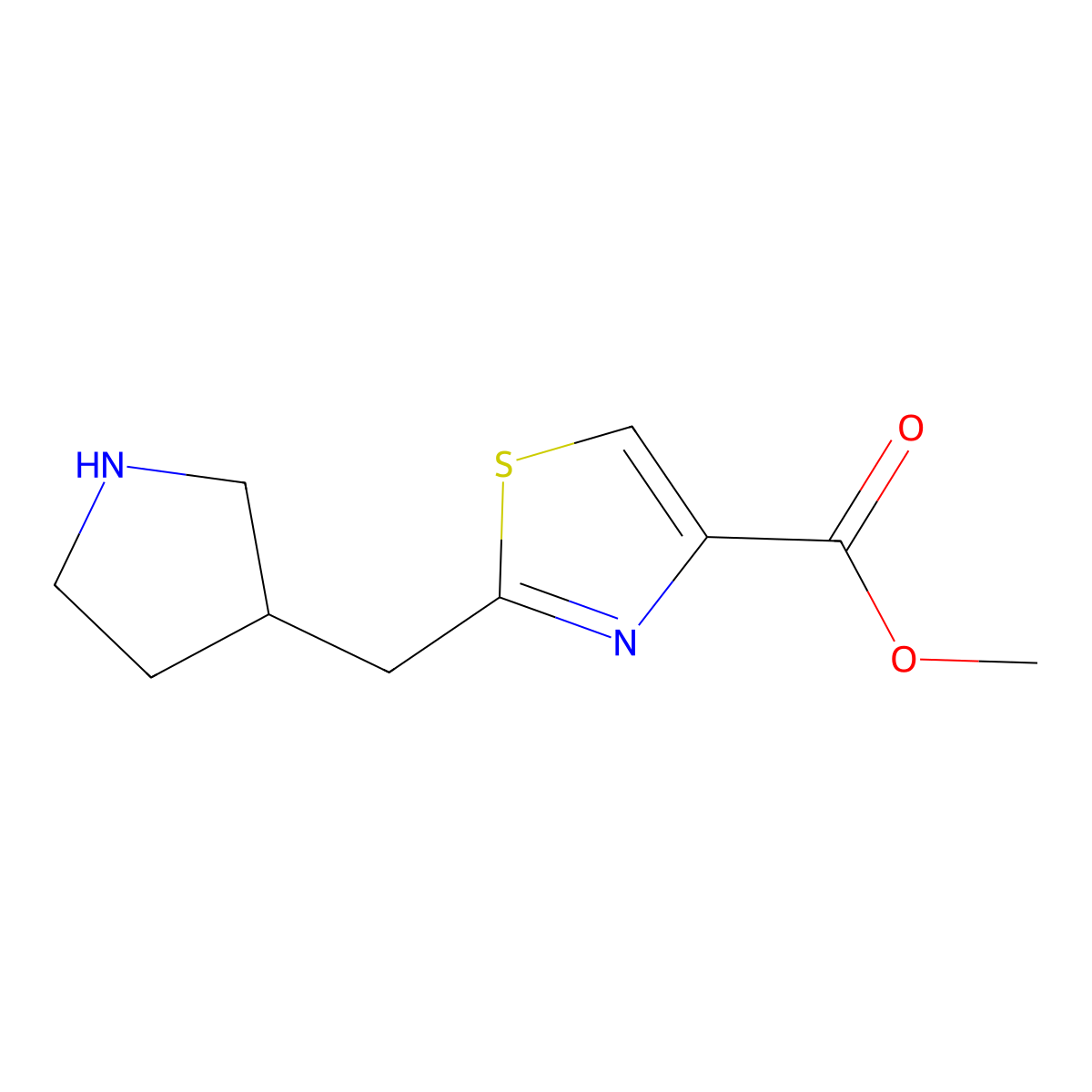Methyl 2-[(pyrrolidin-3-yl)methyl]-1,3-thiazole-4-carboxylate molecular structure, CAS 2113228-31-0