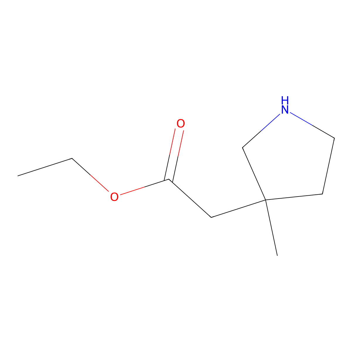 Ethyl 2-(3-methylpyrrolidin-3-yl)acetate molecular structure, CAS 2113230-19-4