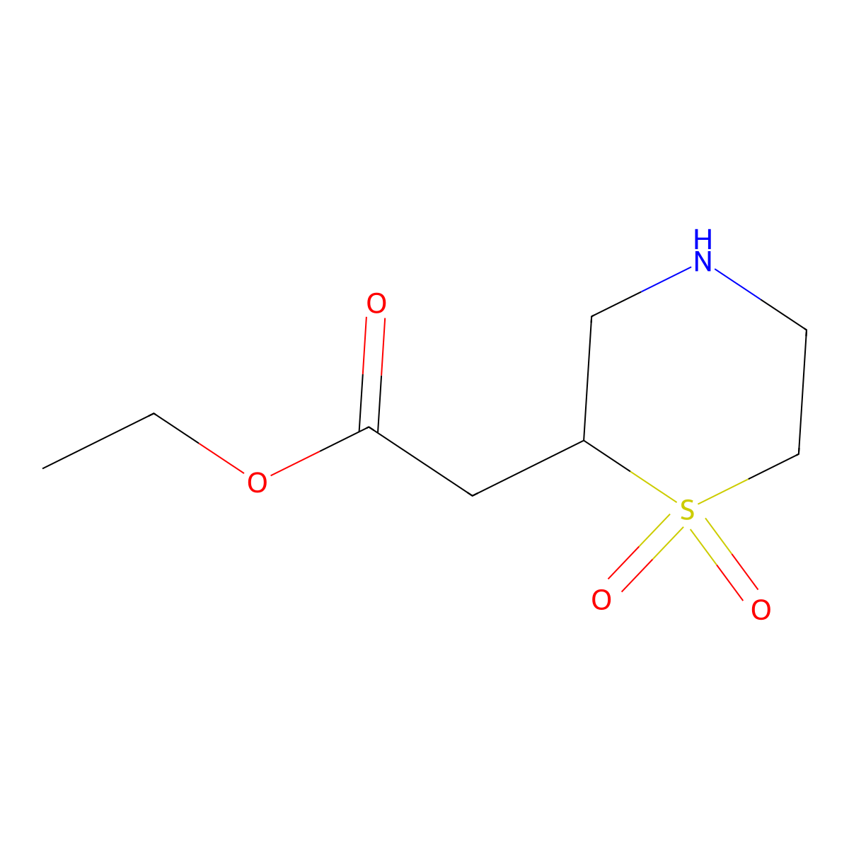 Ethyl 2-(1,1-dioxo-1lambda6-thiomorpholin-2-yl)acetate molecular structure, CAS 2113249-13-9