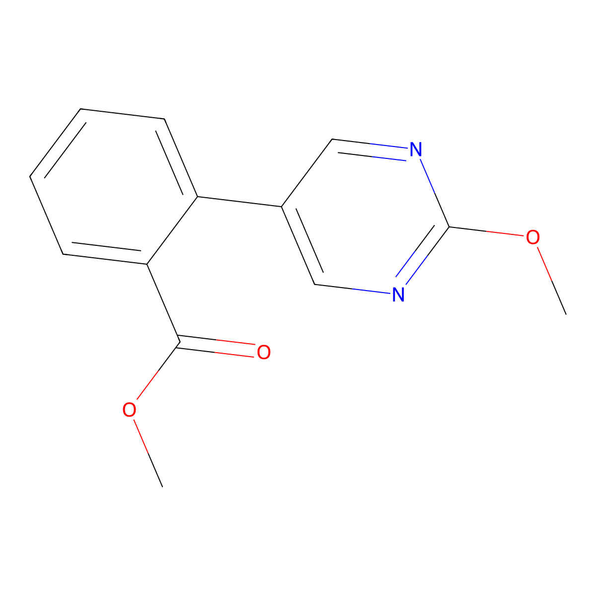 Methyl 2-(2-methoxy-5-pyrimidinyl)benzoate molecular structure, CAS 2113339-11-8