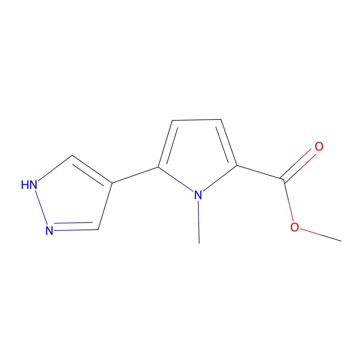 methyl 1-methyl-5-(1H-pyrazol-4-yl)-1H-pyrrole-2-carboxylate molecular structure, CAS 2113526-47-7