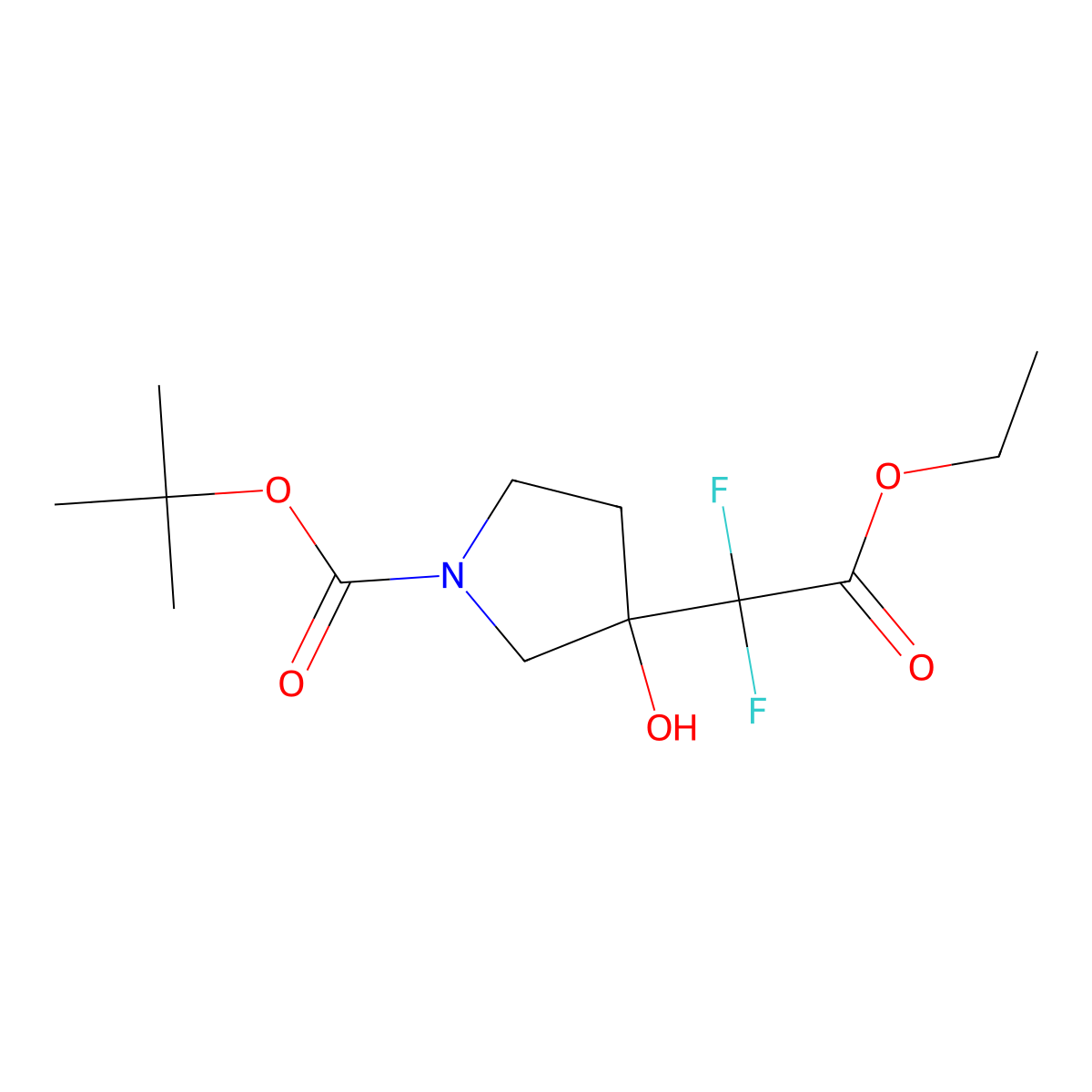 Tert-butyl 3-(2-ethoxy-1,1-difluoro-2-oxoethyl)-3-hydroxypyrrolidine-1-carboxylate molecular structure, CAS 2113561-53-6