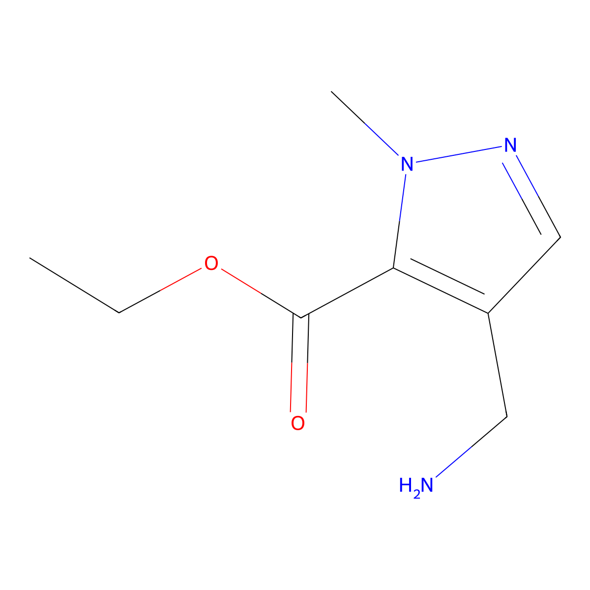 ethyl 4-(aminomethyl)-1-methyl-1H-pyrazole-5-carboxylate molecular structure, CAS 2113583-88-1