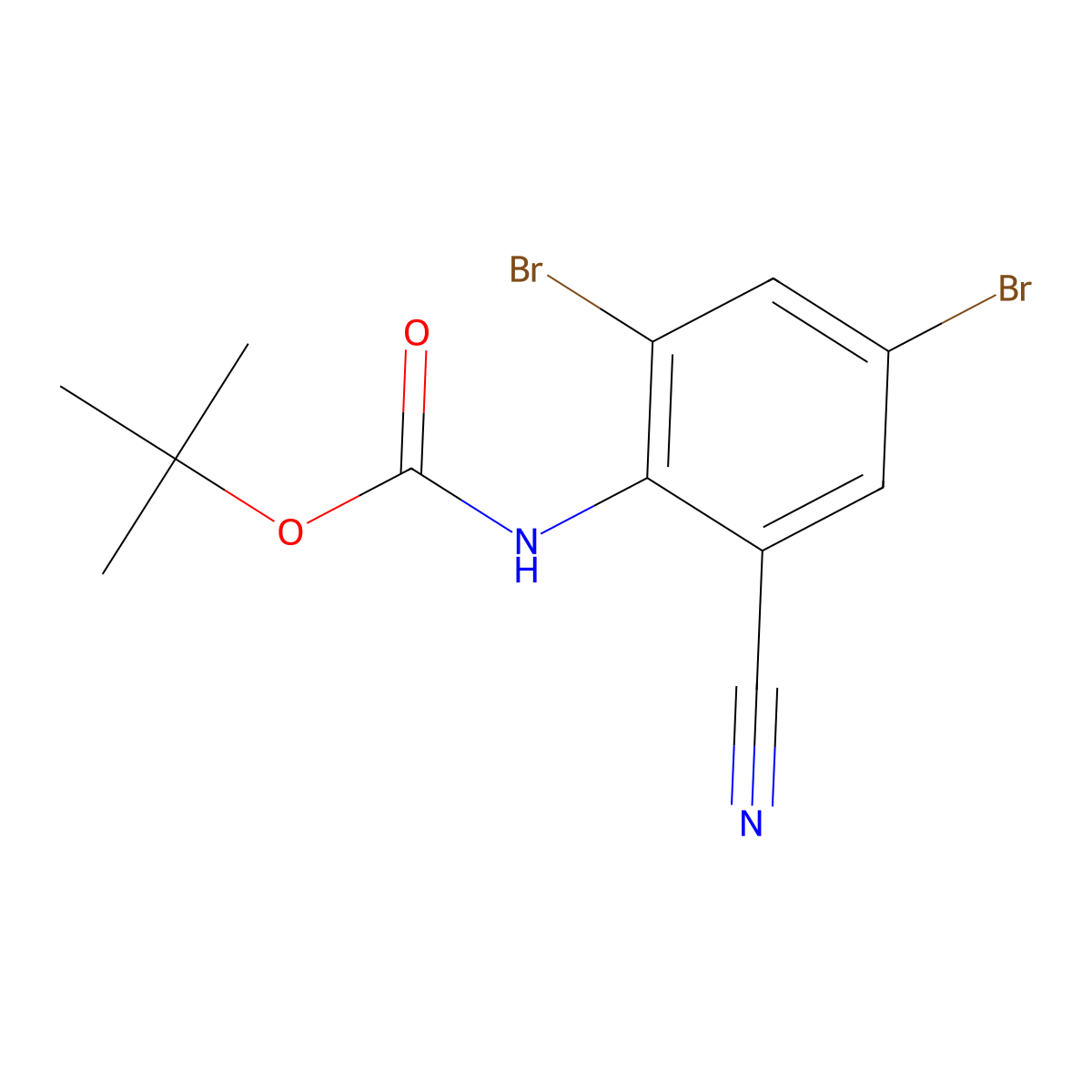 Tert-butyl (2,4-dibromo-6-cyanophenyl)carbamate molecular structure, CAS 2113618-99-6