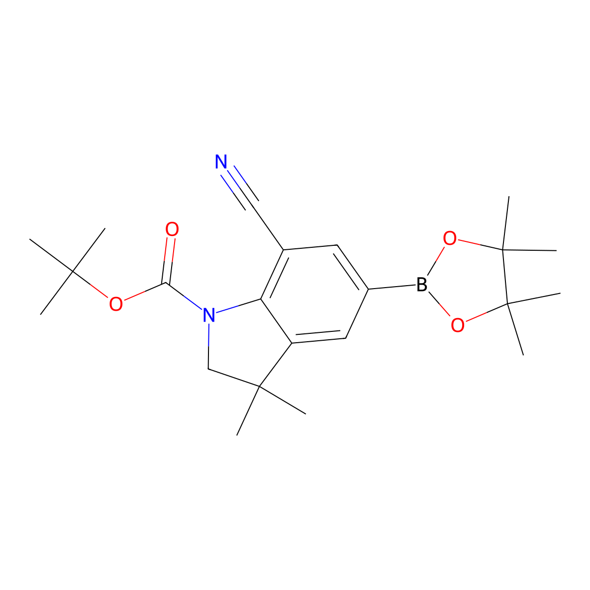 Tert-butyl 7-cyano-3,3-dimethyl-5-(4,4,5,5-tetramethyl-1,3,2-dioxaborolan-2-YL)indoline-1-carboxylate molecular structure, CAS 2113619-20-6