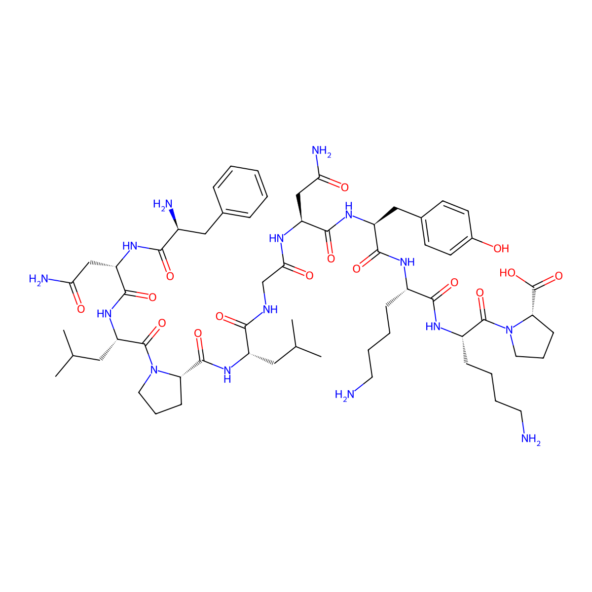 L-Proline, L-phenylalanyl-L-asparaginyl-L-leucyl-L-prolyl-L-leucylglycyl-L-asparaginyl-L-tyrosyl-L-lysyl-L-lysyl- molecular structure, CAS 211362-82-2