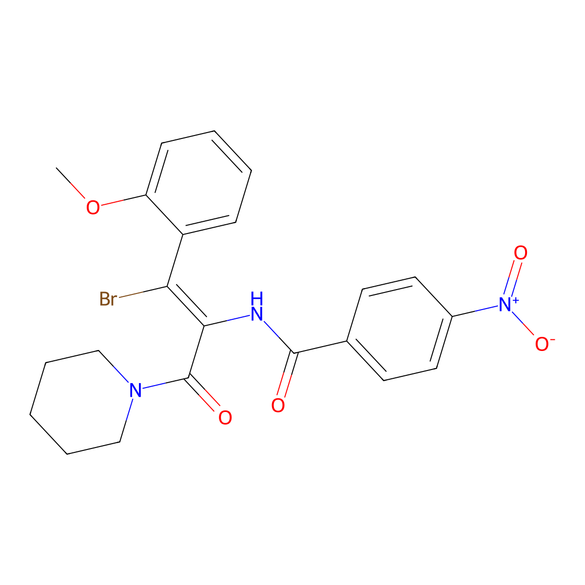N-[(1e)-1-Bromo-1-(2-Methoxyphenyl)-3-Oxo-3-(Piperidin-1-Yl)prop-1-En-2-Yl]-4-Nitrobenzamide molecular structure, CAS 211364-06-6