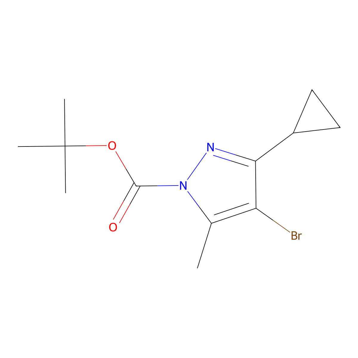 Tert-butyl 4-bromo-3-cyclopropyl-5-methyl-1H-pyrazole-1-carboxylate molecular structure, CAS 2113642-97-8