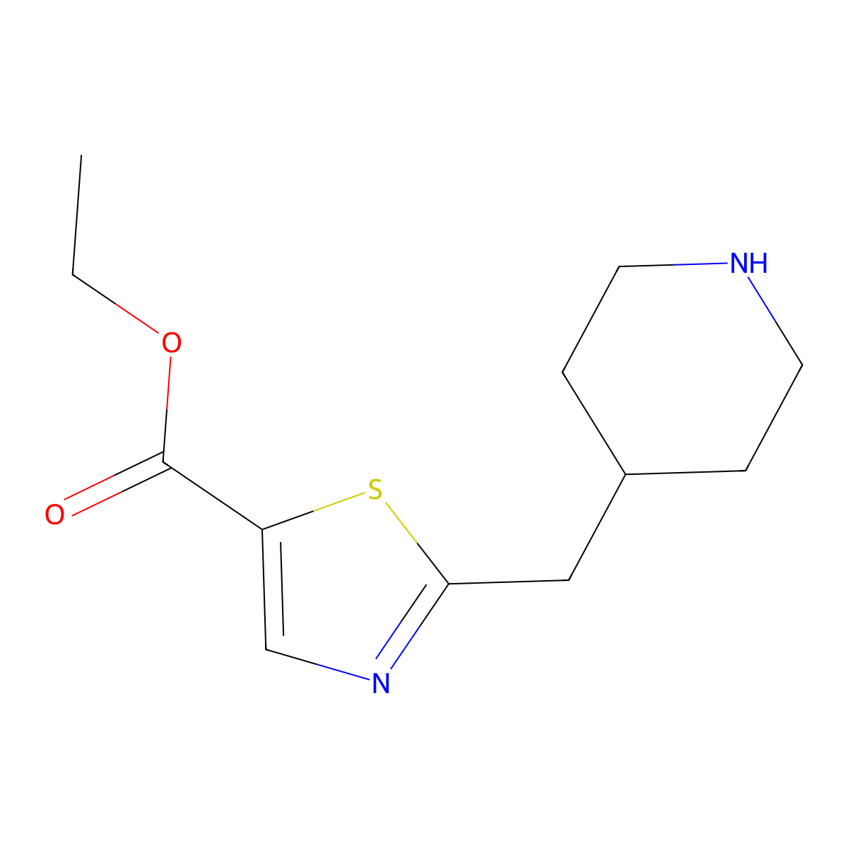 Ethyl 2-[(piperidin-4-yl)methyl]-1,3-thiazole-5-carboxylate molecular structure, CAS 2113703-47-0