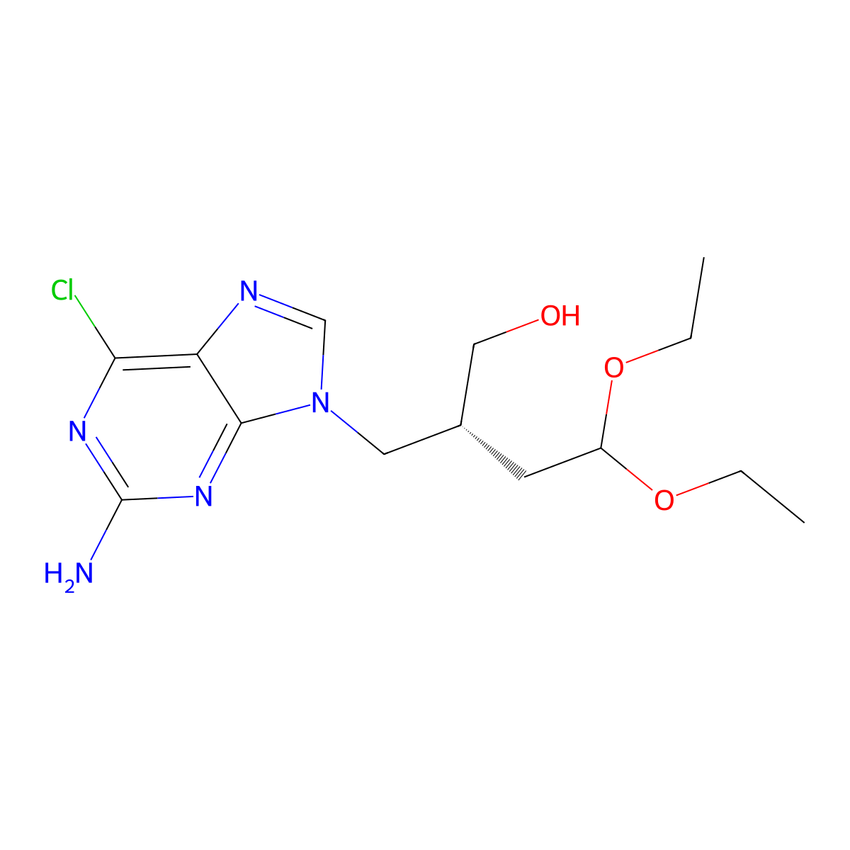 (R)-2-((2-Amino-6-chloro-9H-purin-9-yl)methyl)-4,4-diethoxybutan-1-ol molecular structure, CAS 211374-33-3