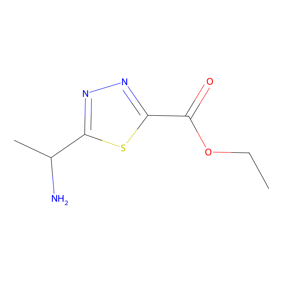 Ethyl 5-(1-aminoethyl)-1,3,4-thiadiazole-2-carboxylate molecular structure, CAS 2113813-72-0