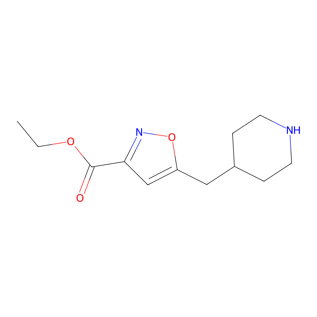 Ethyl 5-[(piperidin-4-yl)methyl]-1,2-oxazole-3-carboxylate molecular structure, CAS 2113893-56-2