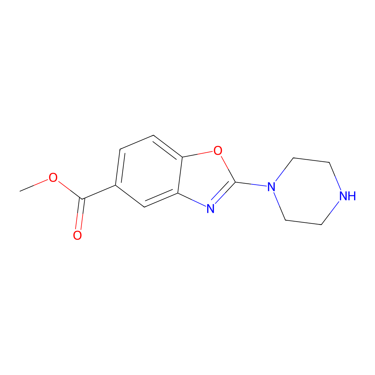 Methyl 2-(piperazin-1-yl)-1,3-benzoxazole-5-carboxylate molecular structure, CAS 2113931-58-9