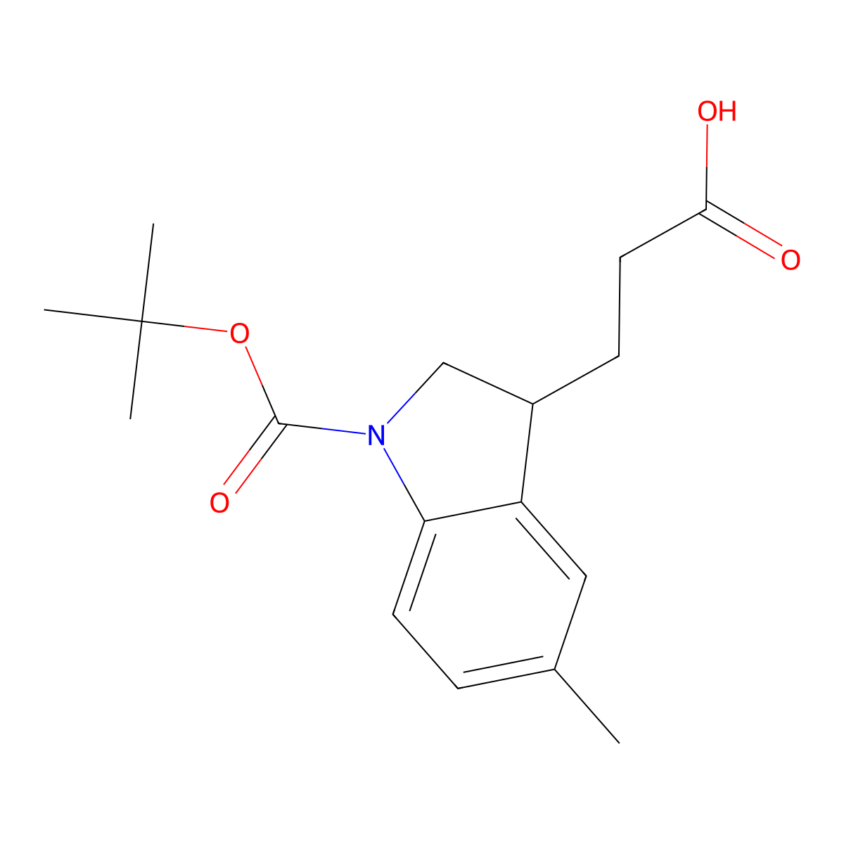 3-{1-[(tert-butoxy)carbonyl]-5-methyl-2,3-dihydro-1H-indol-3-yl}propanoic acid molecular structure, CAS 2113975-74-7