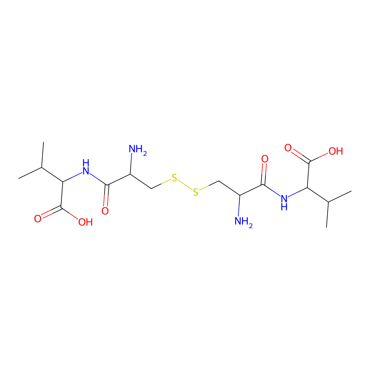 N-(2-Amino-3-((2-amino-3-((1-carboxy-2-methylpropyl)amino)-3-oxopropyl)dithio)propanoyl)valine molecular structure, CAS 21141-84-4