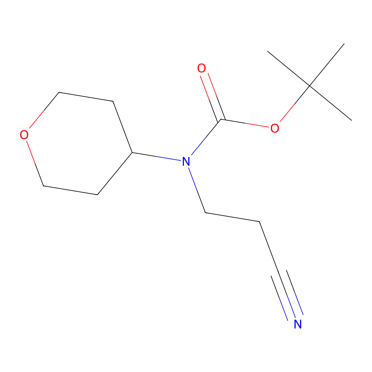 tert-butyl N-(2-cyanoethyl)-N-(oxan-4-yl)carbamate molecular structure, CAS 2114125-51-6