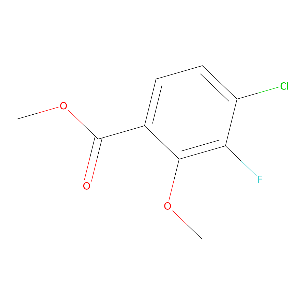 Methyl 4-chloro-3-fluoro-2-methoxybenzoate molecular structure, CAS 2114129-19-8