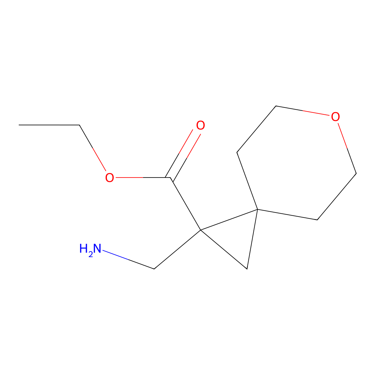 Ethyl 1-(aminomethyl)-6-oxaspiro[2.5]octane-1-carboxylate molecular structure, CAS 2114193-55-2