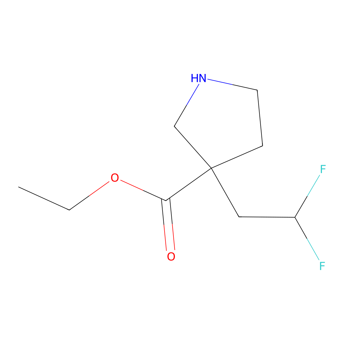 Ethyl 3-(2,2-difluoroethyl)pyrrolidine-3-carboxylate molecular structure, CAS 2114244-73-2