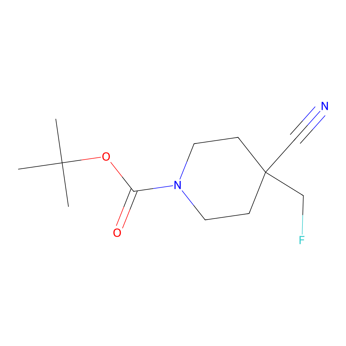 1-Piperidinecarboxylic acid, 4-cyano-4-(fluoromethyl)-, 1,1-dimethylethyl ester molecular structure, CAS 2114257-42-8