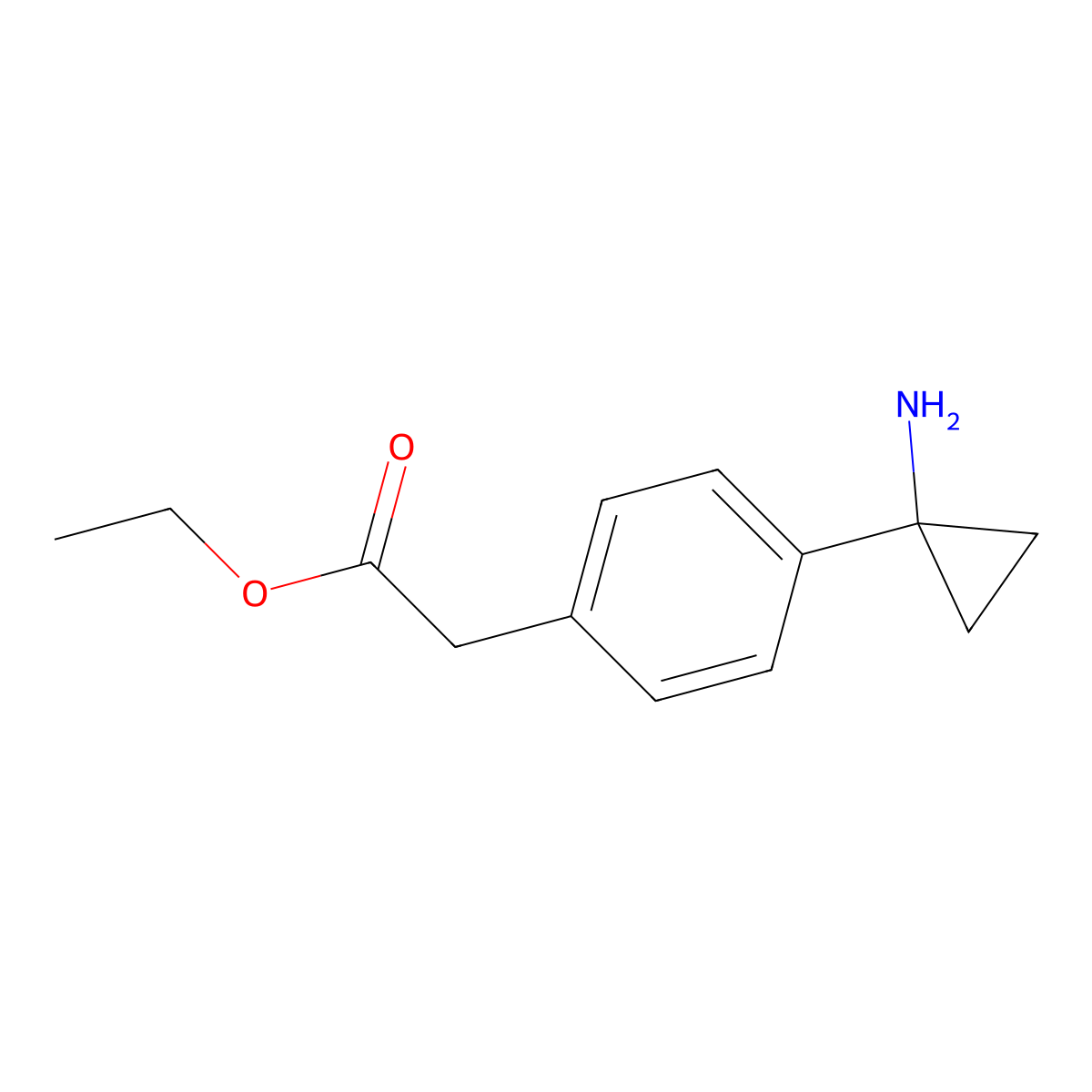 Ethyl 2-[4-(1-aminocyclopropyl)phenyl]acetate molecular structure, CAS 2114276-62-7