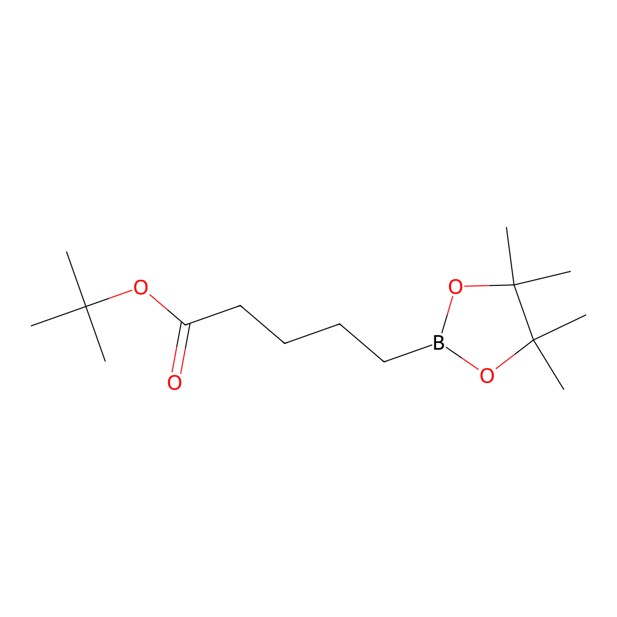 tert-Butyl 5-(tetramethyl-1,3,2-dioxaborolan-2-yl)pentanoate molecular structure, CAS 2114335-58-7