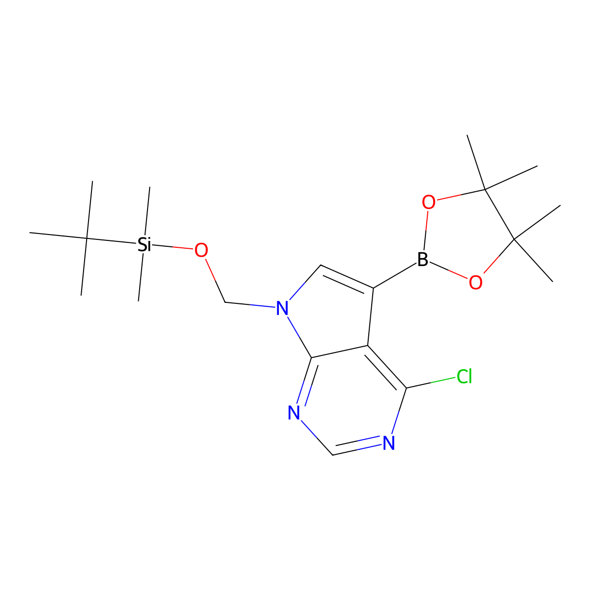 7-(((tert-Butyldimethylsilyl)oxy)methyl)-4-chloro-5-(4,4,5,5-tetramethyl-1,3,2-dioxaborolan-2-yl)-7H-pyrrolo[2,3-d]pyrimidine molecular structure, CAS 2114392-00-4