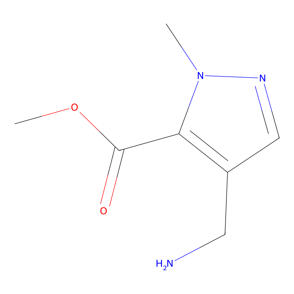 methyl 4-(aminomethyl)-1-methyl-1H-pyrazole-5-carboxylate molecular structure, CAS 2114558-16-4