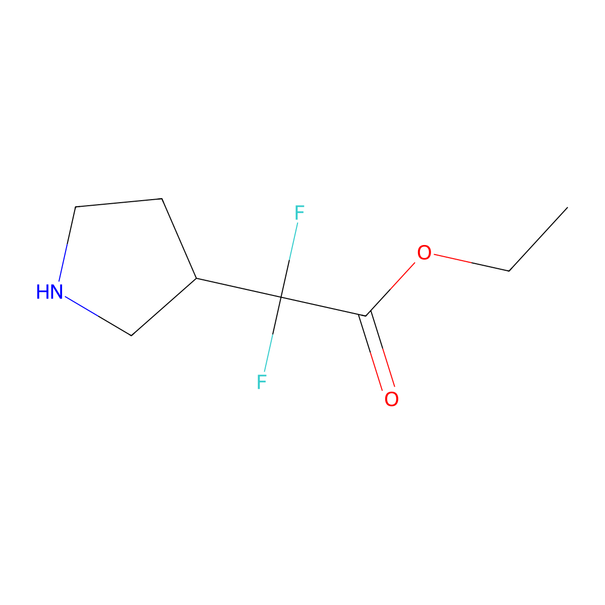 Ethyl 2,2-difluoro-2-(pyrrolidin-3-yl)acetate molecular structure, CAS 2114616-60-1