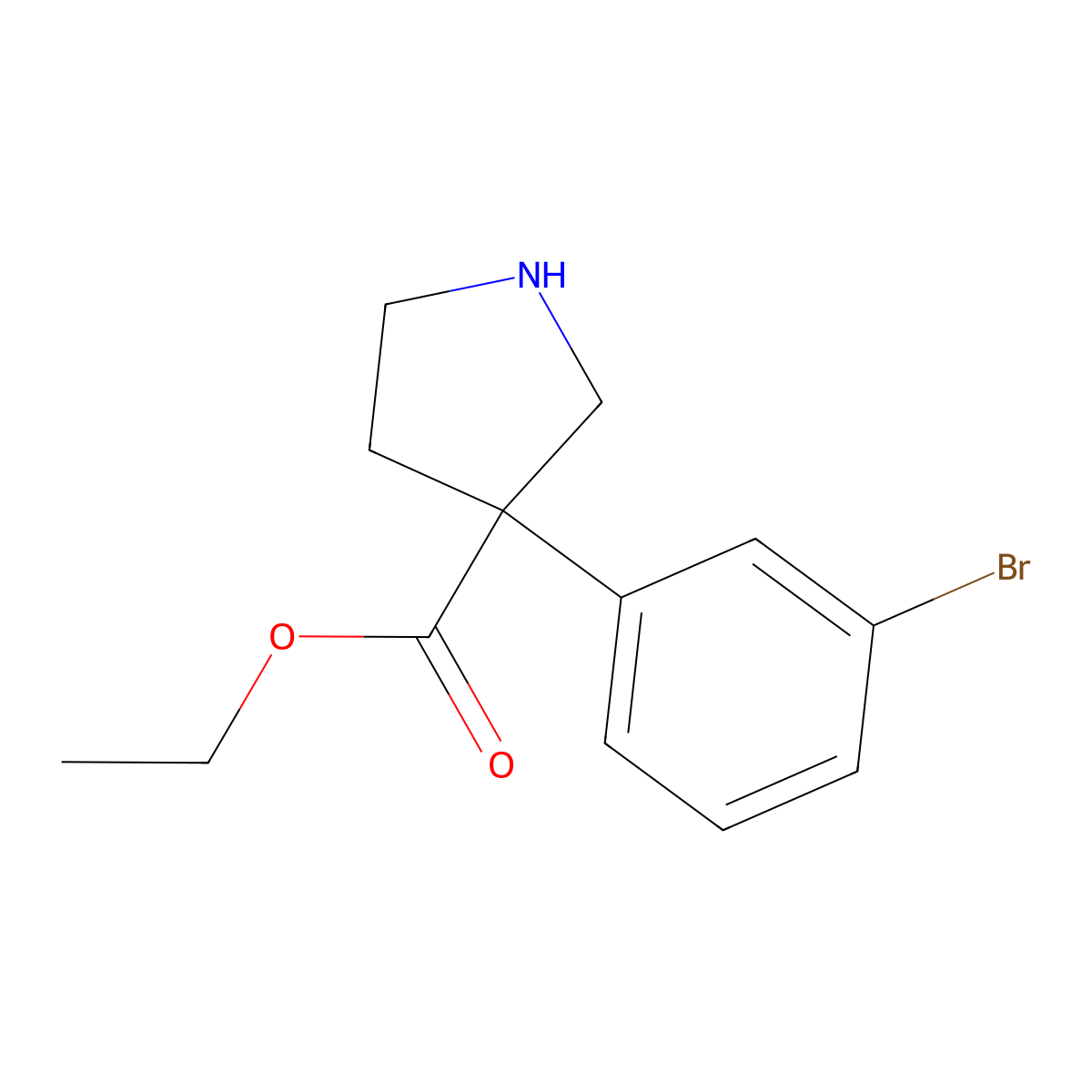 Ethyl 3-(3-bromophenyl)pyrrolidine-3-carboxylate molecular structure, CAS 2114619-69-9