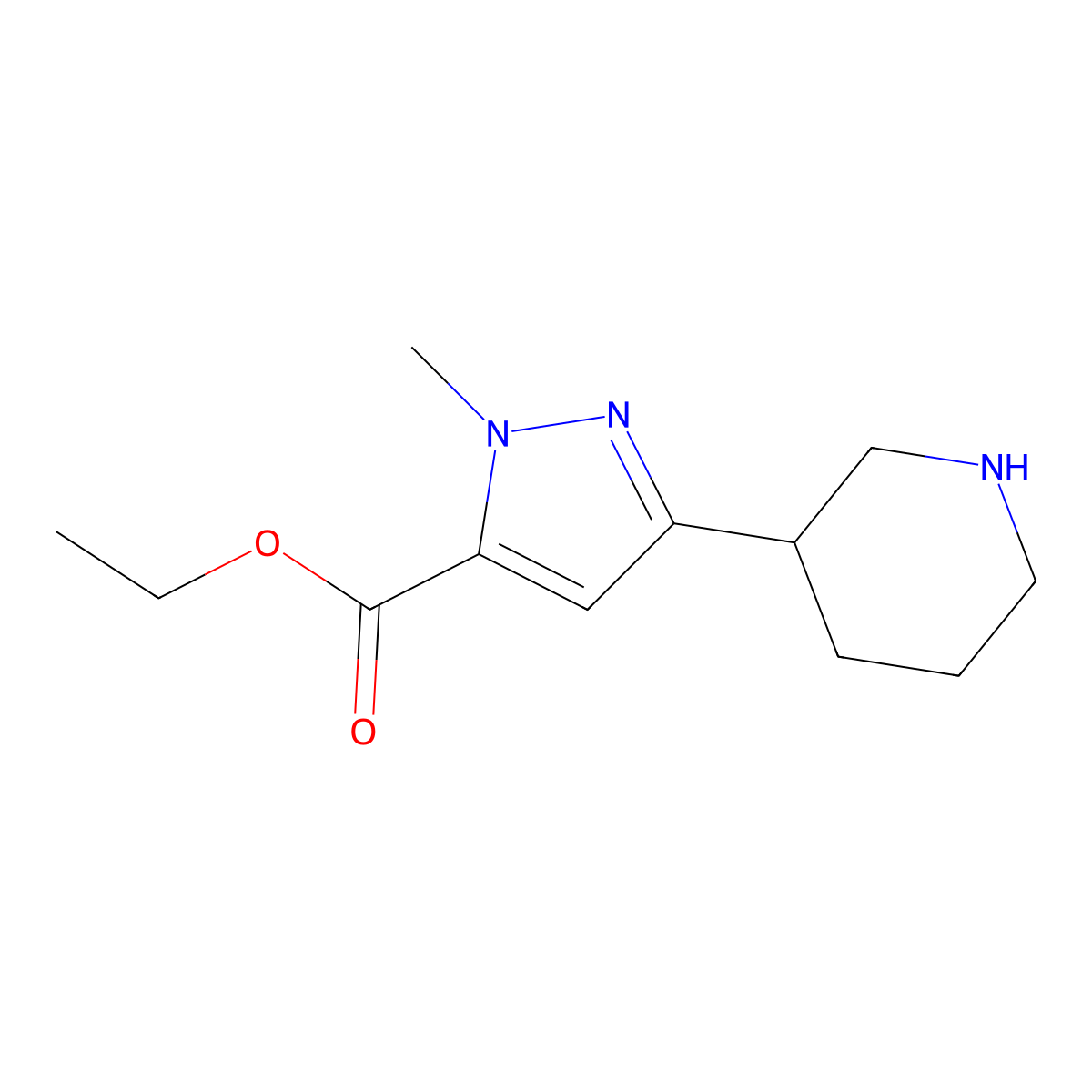 ethyl 1-methyl-3-(piperidin-3-yl)-1H-pyrazole-5-carboxylate molecular structure, CAS 2114731-30-3