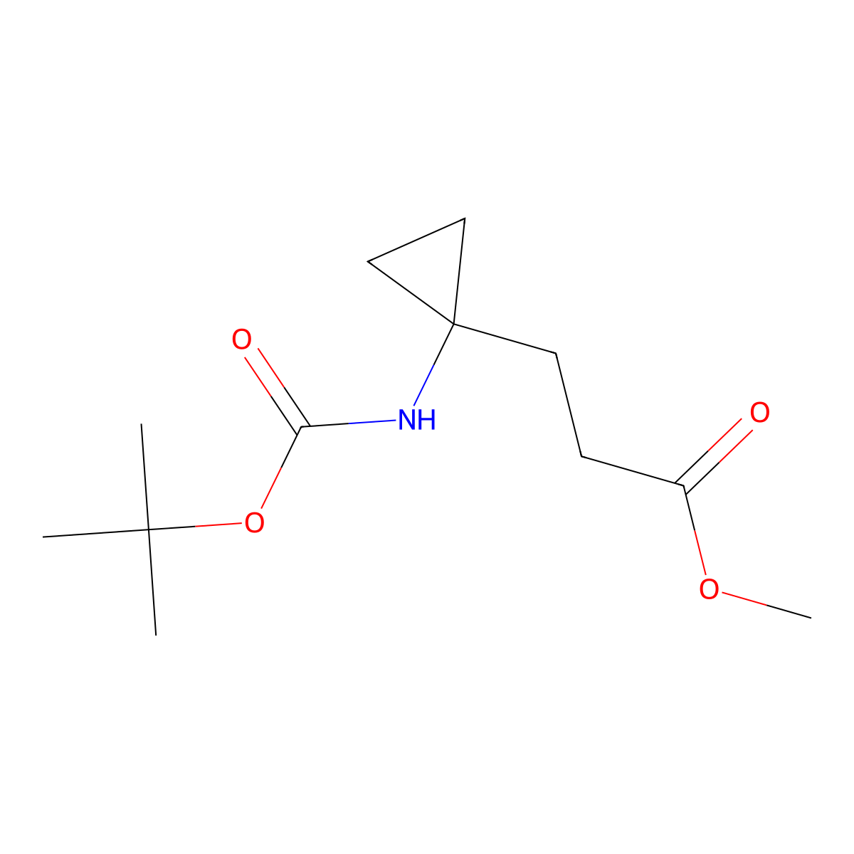 Methyl 3-(1-((tert-butoxycarbonyl)amino)cyclopropyl)propanoate molecular structure, CAS 2114732-16-8