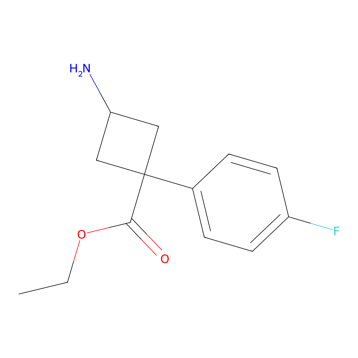 Ethyl 3-amino-1-(4-fluorophenyl)cyclobutane-1-carboxylate molecular structure, CAS 2114801-52-2