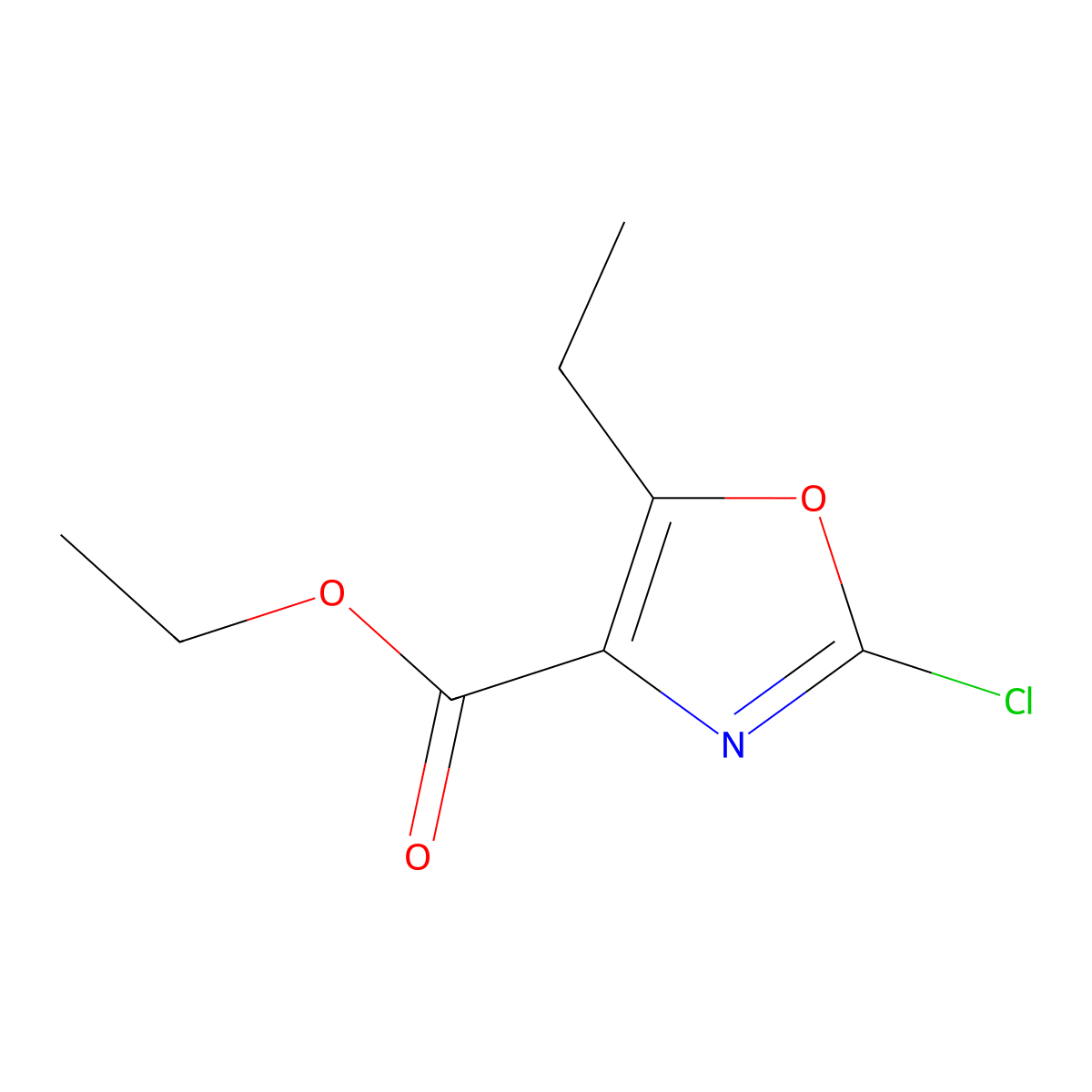 Ethyl 2-chloro-5-ethyl-1,3-oxazole-4-carboxylate molecular structure, CAS 2114855-25-1