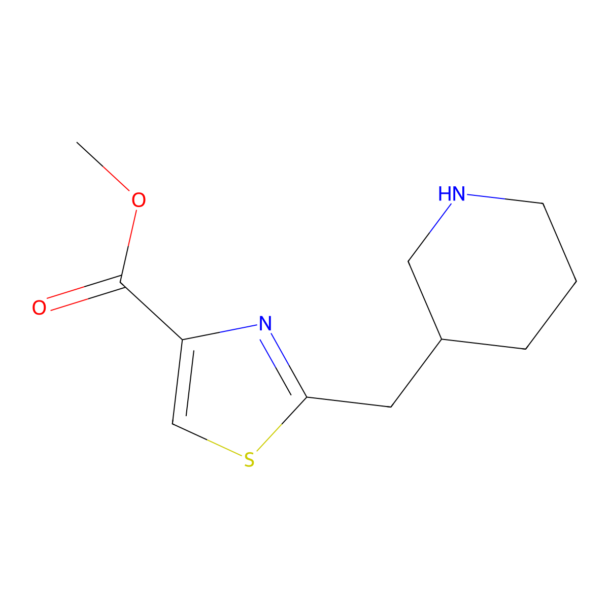 Methyl 2-[(piperidin-3-yl)methyl]-1,3-thiazole-4-carboxylate molecular structure, CAS 2115044-43-2