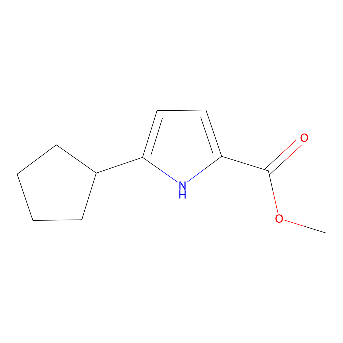 Methyl 5-cyclopentyl-1H-pyrrole-2-carboxylate molecular structure, CAS 2115347-46-9