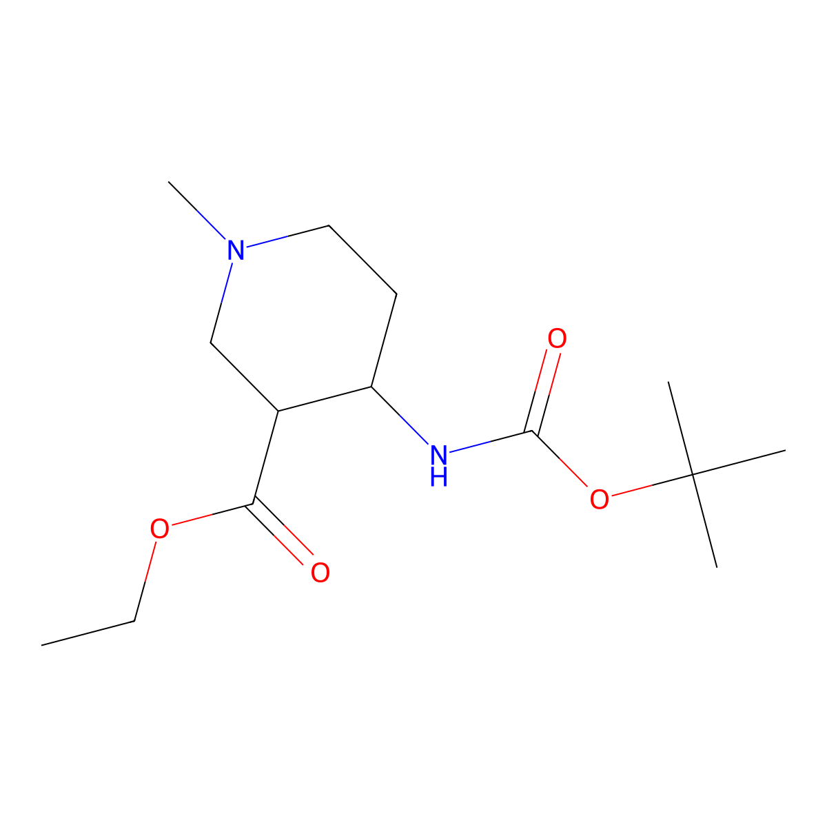 Ethyl 4-{[(tert-butoxy)carbonyl]amino}-1-methylpiperidine-3-carboxylate molecular structure, CAS 2115368-32-4