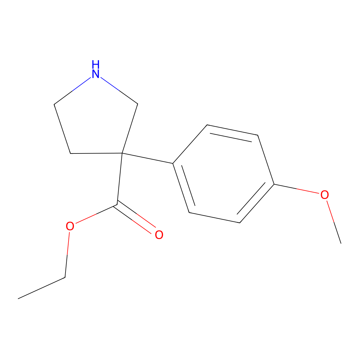 Ethyl 3-(4-methoxyphenyl)pyrrolidine-3-carboxylate molecular structure, CAS 2115470-20-5