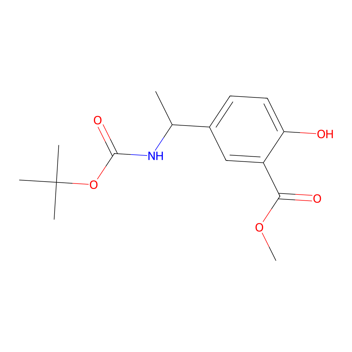 Methyl 5-(1-{[(tert-butoxy)carbonyl]amino}ethyl)-2-hydroxybenzoate molecular structure, CAS 2115667-27-9
