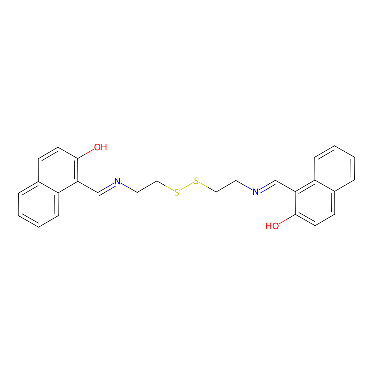 1-[({2-[(2-{[(2-Hydroxynaphthalen-1-yl)methylidene]amino}ethyl)disulfanyl]ethyl}imino)methyl]naphthalen-2-ol molecular structure, CAS 2115683-05-9