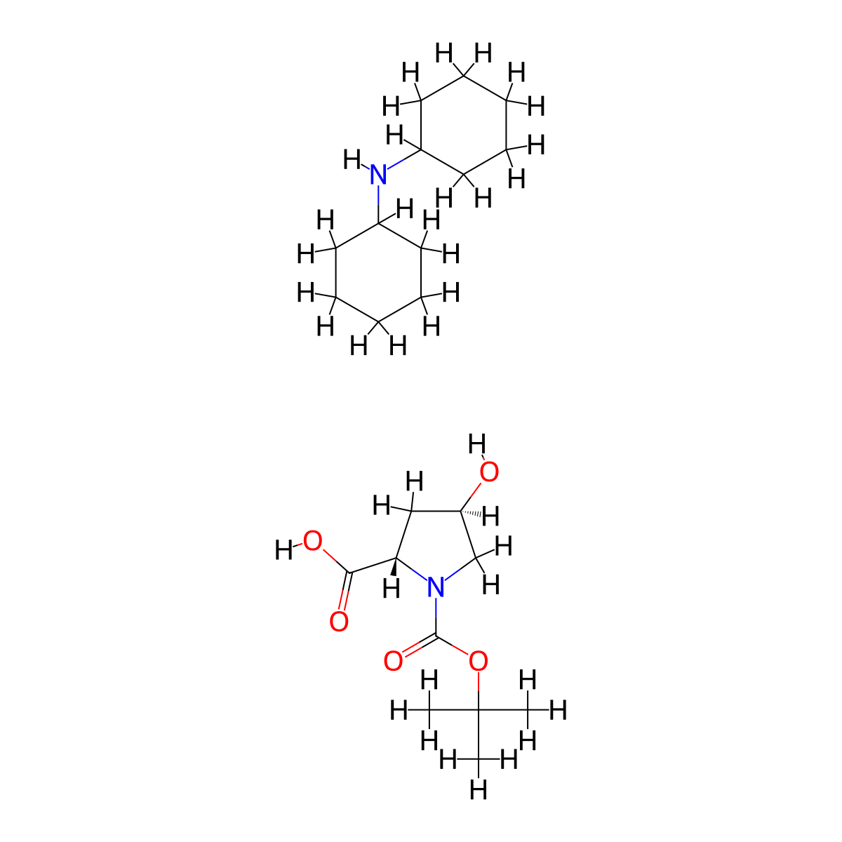1,2-Pyrrolidinedicarboxylic acid, 4-hydroxy-, 1-(1,1-dimethylethyl) ester, (2S,4R)-, compd. with N-cyclohexylcyclohexanamine (1:1) molecular structure, CAS 21157-12-0