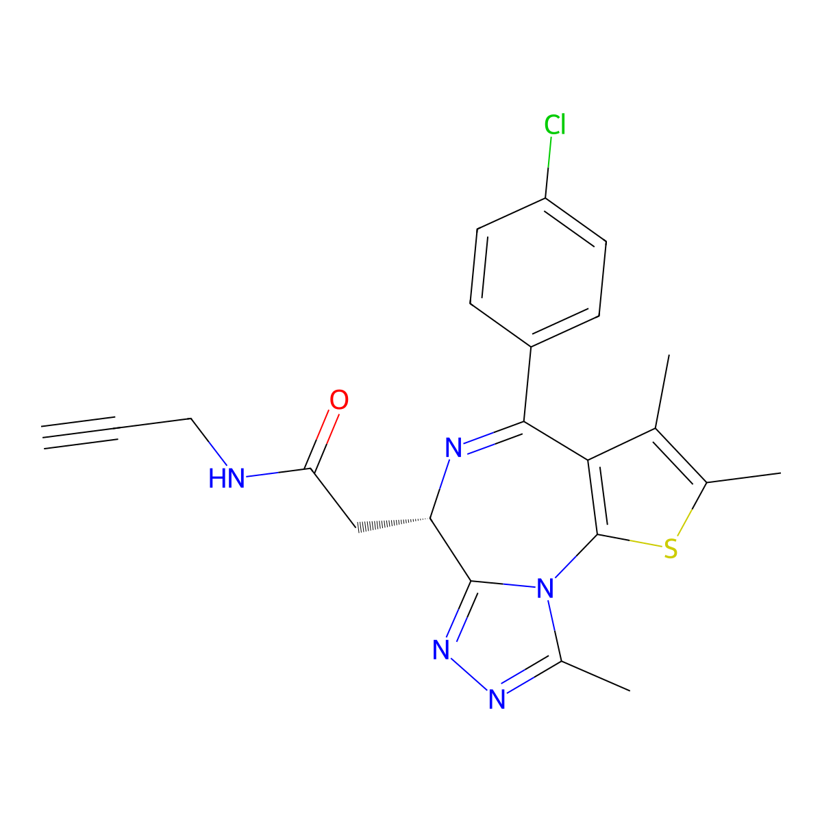 (S)-2-(4-(4-chlorophenyl)-2,3,9-trimethyl-6H-thieno[3,2-f][1,2,4]triazolo[4,3-a][1,4]diazepin-6-yl)-N-(prop-2-yn-1-yl)acetamide molecular structure, CAS 2115701-93-2